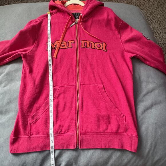 Marmot Women’s L Full Zip Hoodie Pink Fleece Jacket Outdoor Spell out Gorpcore - Picture 8 of 10